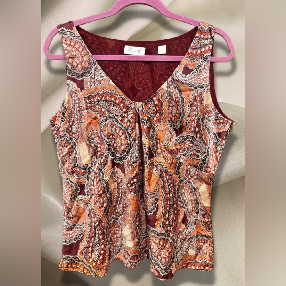 Ann Taylor LOFT Paisley Sleeveless Tank Top in Burgundy and Orange size 12